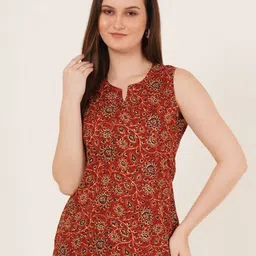 Brownverse Floral Printed Round Neck Pure Cotton Kurti-picture-50