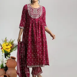 Parth Fab Women Ethnic Motifs Embroidered Empire Thread Work Kurta with Trousers & With Dupatta-picture-1