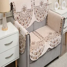 Fashion Throw Beige Pack of 4 Striped Jacquard Sofa Cover With Arms-image-87
