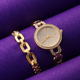 HAUTE SAUCE by Campus Sutra Women Set Of The Orne Roman-Link Watch & Bangle SSM25_HSWB5125-54