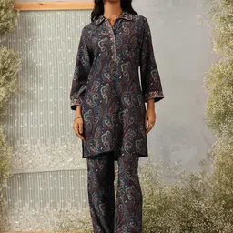 Lakshita Navy blue Printed Viscose Co-ord Set-image-48