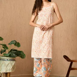 KELIN Floral Printed Shoulder Straps Pure Cotton Straight Kurta with Palazzos-22