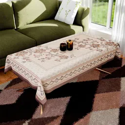Aura Brown & White Floral Printed Anti-Skid Cotton 4-Seater Table Cover-image-53