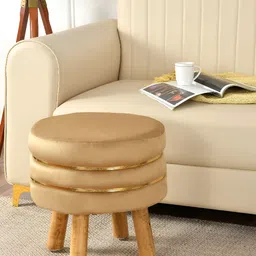 NACIA Beige & Gold Toned Round Shape Wooden Ottomans-image-46