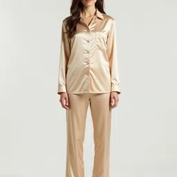 DEHMAN Notched Lapel Collar Pure Silk Shirt With Pyjama-image-92
