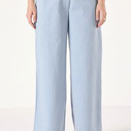 Muvazo Women Striped Relaxed Straight Fit Mid-Rise Cotton Trousers-image-42