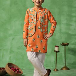 Sangria Boys Printed Kurta Set With Jacket-image-58