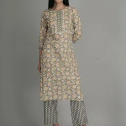 ETRAANA Women Grey Pure Cotton Kurta Sets-picture-10