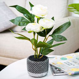 Ekhasa White & Green Roses Artificial Flower With Cement Vase Pot-54