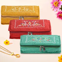 Kuber Industries Yellow & Red 3 Pieces Embroidered Jewellery Organisers-11