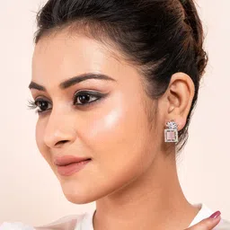 Manikya Rhodium-Plated AD Studded Square Shaped Drop Earrings image 4