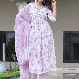 DIVASTRI Women Floral Printed Regular Sequinned Kurta with Trousers & With Dupatta-0