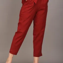 VYMO Women Slim Fit Mid-Rise Easy Wash Cotton Trousers-picture-38