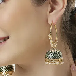 Anouk Gold-Plated Beads Beaded Meenakari Dome Shaped Jhumkas-44