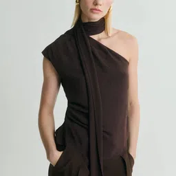 MANGO One Shoulder Scarf Neck with Fringe Detail Top-image-59