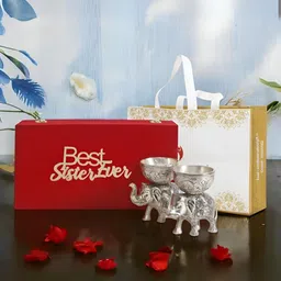 INTERNATIONAL GIFT Set Of 2 Silver Plated Elephant Bowl Gift Sets-picture-2