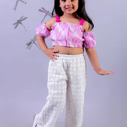 LIL DRAMA Girls Dyed Shoulder Straps Pure Cotton Top With Trousers-picture-8