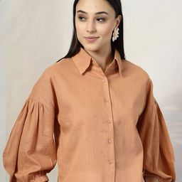 plusS Women Solid Shirt Collar Cotton Top-image-44