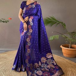 CaniBani Blue Silk Blend Banarasi Sarees-picture-20