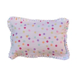 Bandbox White & Pink Polka Dot Printed Cotton Rectangular Cushion Cover-3