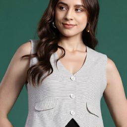 MAYKR Striped V-Neck Formal Waistcoat-image-50