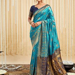 HERE&NOW Woven Design Zari Silk Blend Paithani Saree-picture-30