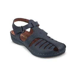 Catwalk Leather Round Toe Laser Cuts Wedge Sandals-image-82