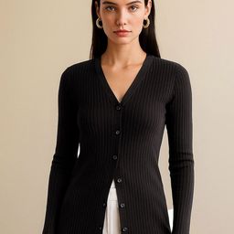 SASSAFRAS Women Ribbed Front Button Fitted Top-picture-39