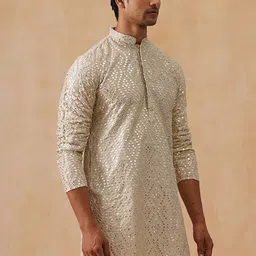 Jompers Geometric Embroidered Mandarin Collar Mirror Work Straight Kurta-image-90