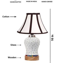 Devansh White & Black Textured Wooden Frustum Shaped Table Lamp With Mosaic Glass Base image 5