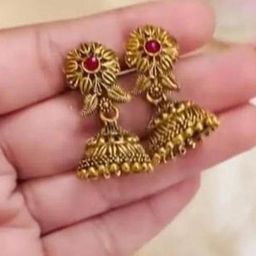 MADDY SPACE Set Of 4 Gold-Plated Artificial Stones Studded & Beaded Dome Shaped Jhumkas-28