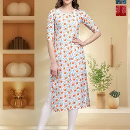 HERE&NOW Selection Of 3 Floral Printed Round Neck Straight Kurtas-10