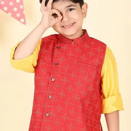Fabindia Boys Printed Woven Nehru Jacket-31