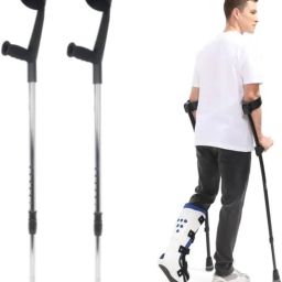2pcs Chrome Black forearm elbow crutches walking stick with height adjustable Walking Stick-image-4
