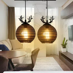 KINIS Brown 2 Pieces Textured Abstract Shaped Glass Ceiling Lamps-16