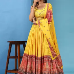 VANAKARA Embroidered Sequinned Ready to Wear Lehenga & Blouse With Dupatta-image-93
