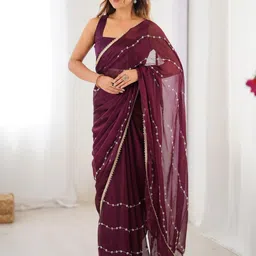 DIVASTRI Embellished Beads and Stones Poly Chiffon Saree-image-5