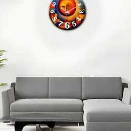 OLIVE TREE Blue & Rust Printed Analogue Contemporary Wooden Wall Clock-picture-6