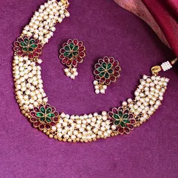 MANSIYAORANGE Gold-Plated Kundan-Studded & Beaded Jewellery Set-90