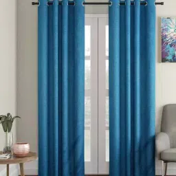 soumya Blue Solid Jute 7 Ft Light Filtering Eyelet Door Curtain-picture-18