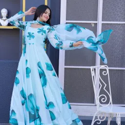 Floral Print Georgette Stitched Flared/A-line Gown-image-97