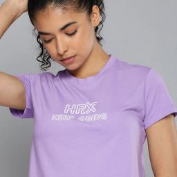 Women Printed Round Neck Polyester Purple T-Shirt-image-62