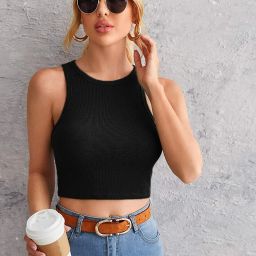 Casual Sleeveless Solid Women Black Top-image-112