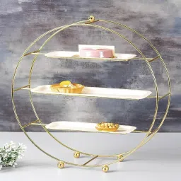 Aziz Universal Stainless Steel Round Cake Stands with Ceramic Tray Gold Plated Cake Server-picture-11