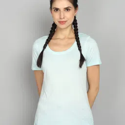 skechers Women's Knit Tunic Tee Knits Women Washed, Washed/Ombre Round Neck Cotton Blend Blue T-Shirt-picture-24
