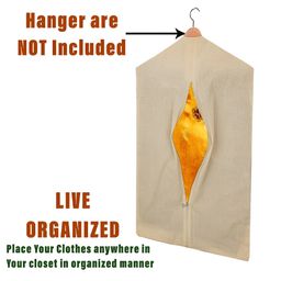 Kuber Industries Cream-Coloured 20 Pieces Hanging Saree Bag with Zip Wardrobe Organisers image 5