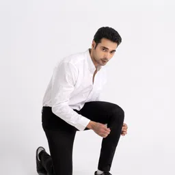 os jeans Men Slim Fit Black Polycotton Trousers-picture-3