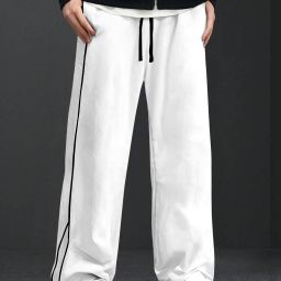 Men Striped White Track Pants-image-58