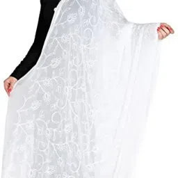 Chiffon Embroidered White Women Dupatta-3