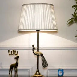 kapoor lampshades Torre Brass Finish Aluminium Table Lamp with White Cotton Shade-picture-46